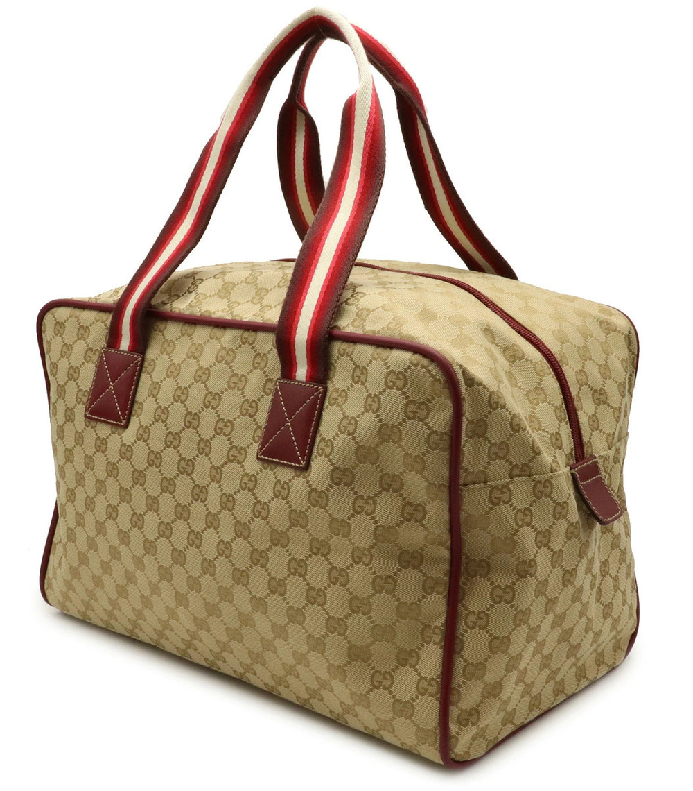 Gucci Boston Cream Red Bag Shoulder Leather Beige Brown Canvas GG Tan Brown